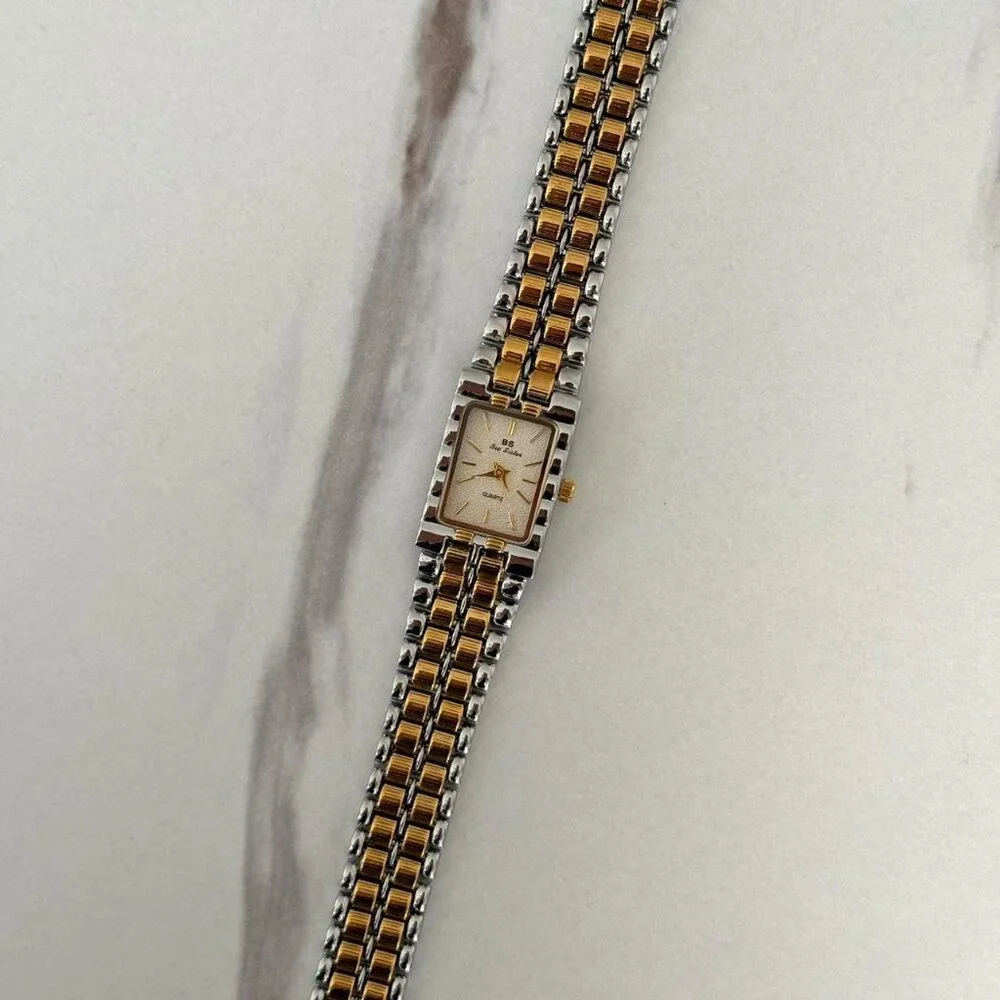 SKU0091 Retro Gold Silver Women‎ Casual Square Watch Stainless steel + gift bag